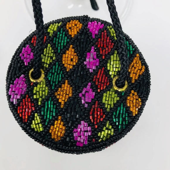Bob Mackie Fully Beaded Cylinder Rainbow Beaded Hard Shell Capsule Handbag - Picture 4 of 13